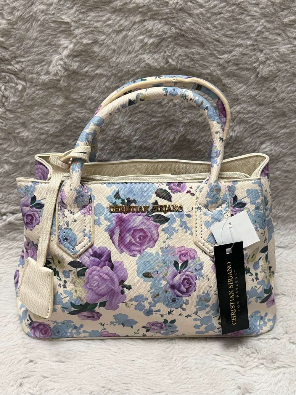 Christian Siriano Cream Satchel with Purple & Blue Floral Print